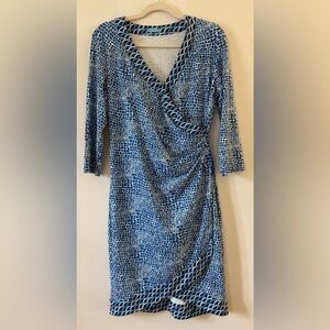J. McLaughlin Blythe Catalina Cloth Wrap Dress Blue Great Wall Size Medium